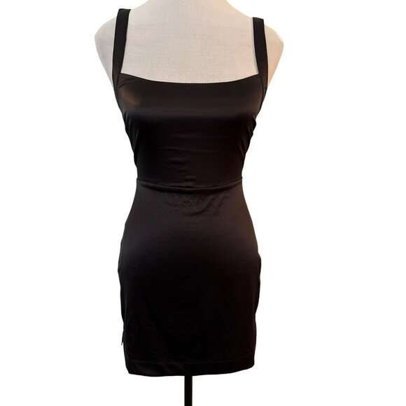 Intimately Free People Tongue Tied Black Satin Mini Dress W/ Lace-Up Back Size X - Picture 1 of 9